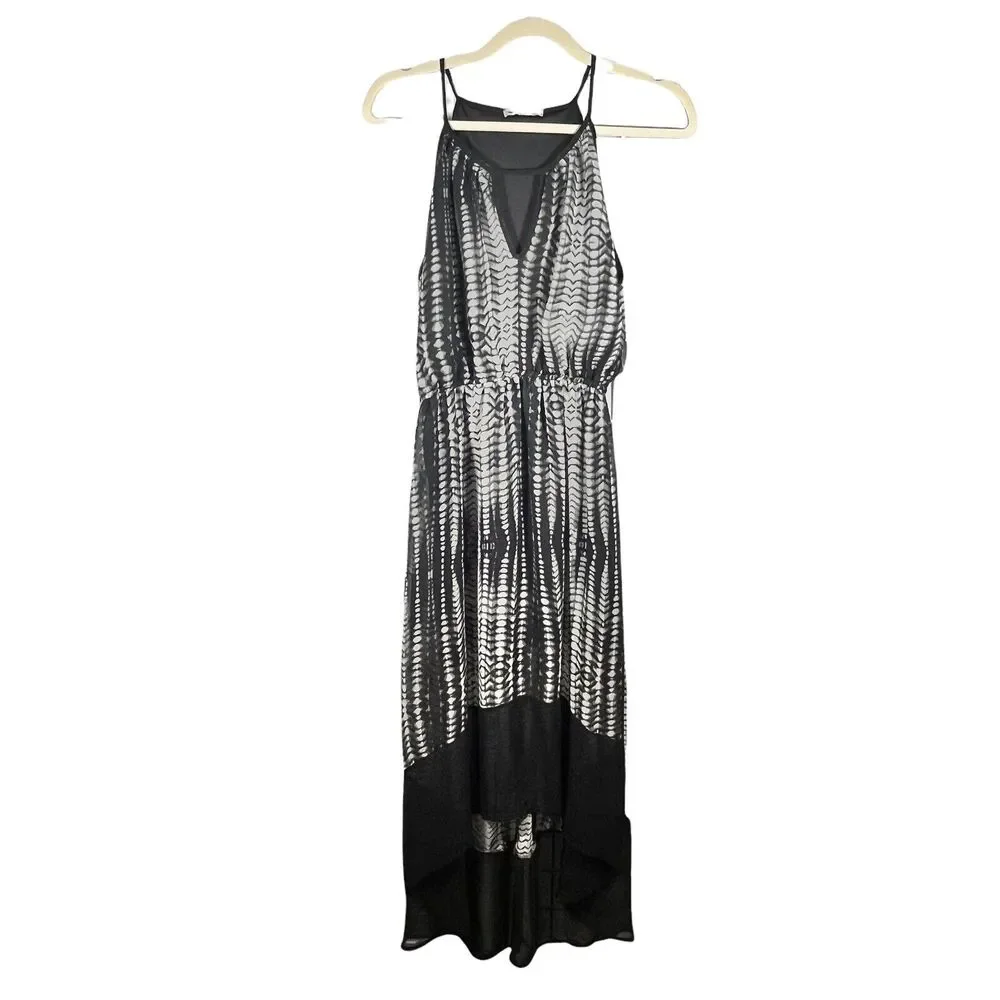 Tua Hi Low Maxi Dress Womens Size S Gray Black Smudge Print Elastic Waist Boho - Picture 1 of 10